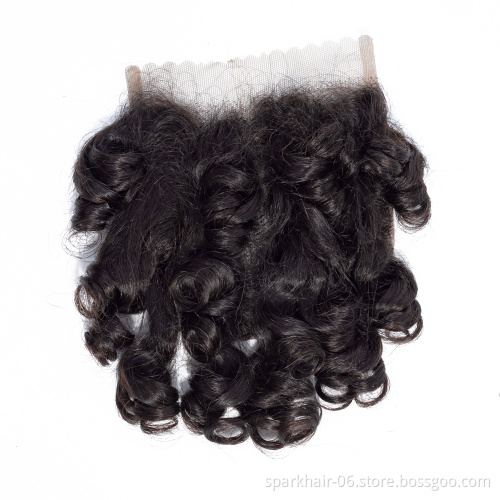Brazilian Bouncy Curl Human Hair Bundles With Closure,40 inch Spiral Curl Hair 3 Bundles with 13*4 Lace Frontal Natural Black